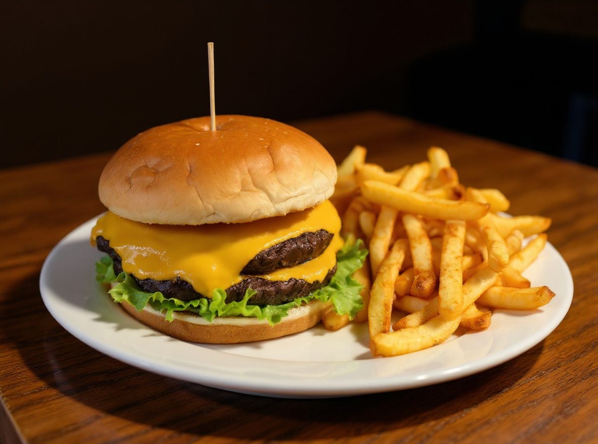 Burger shot on Warm Wood